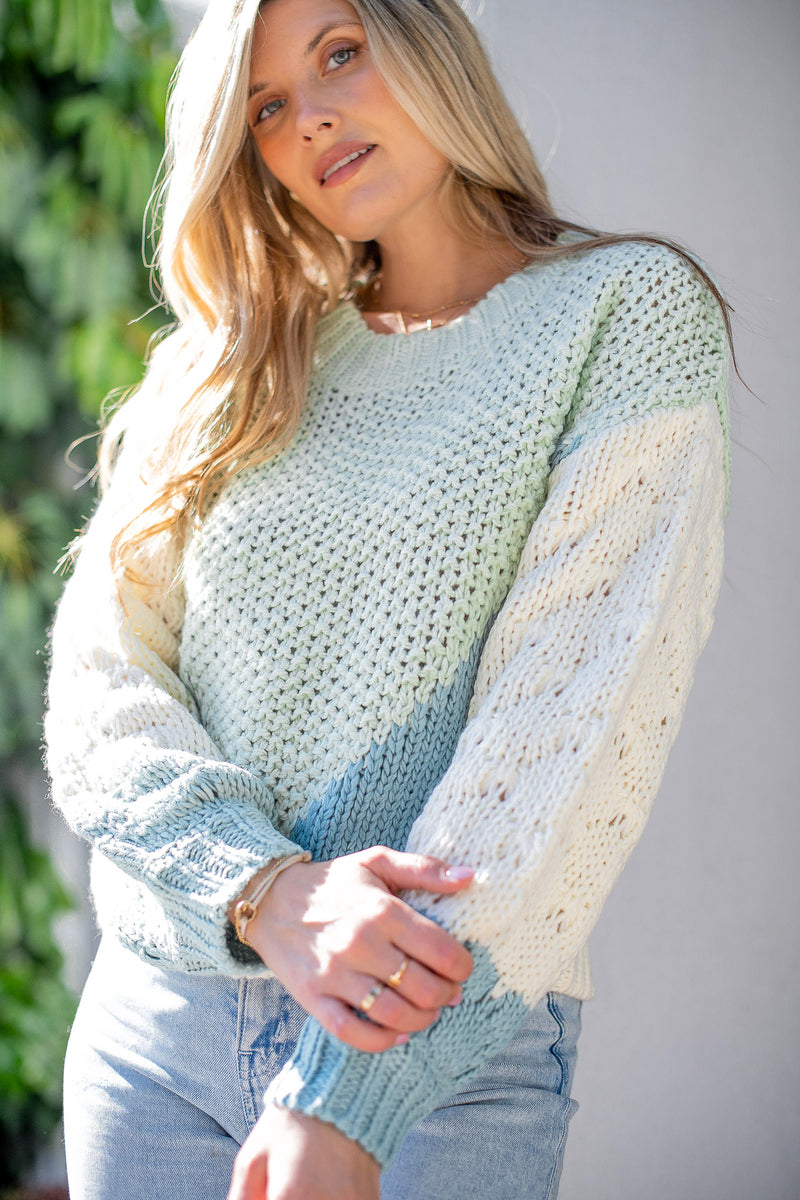 Iris Colour Block Chunky Knit - Sage - Finding July