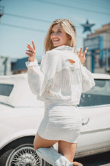 Rodeo Glam Denim Jacket - White - Finding July