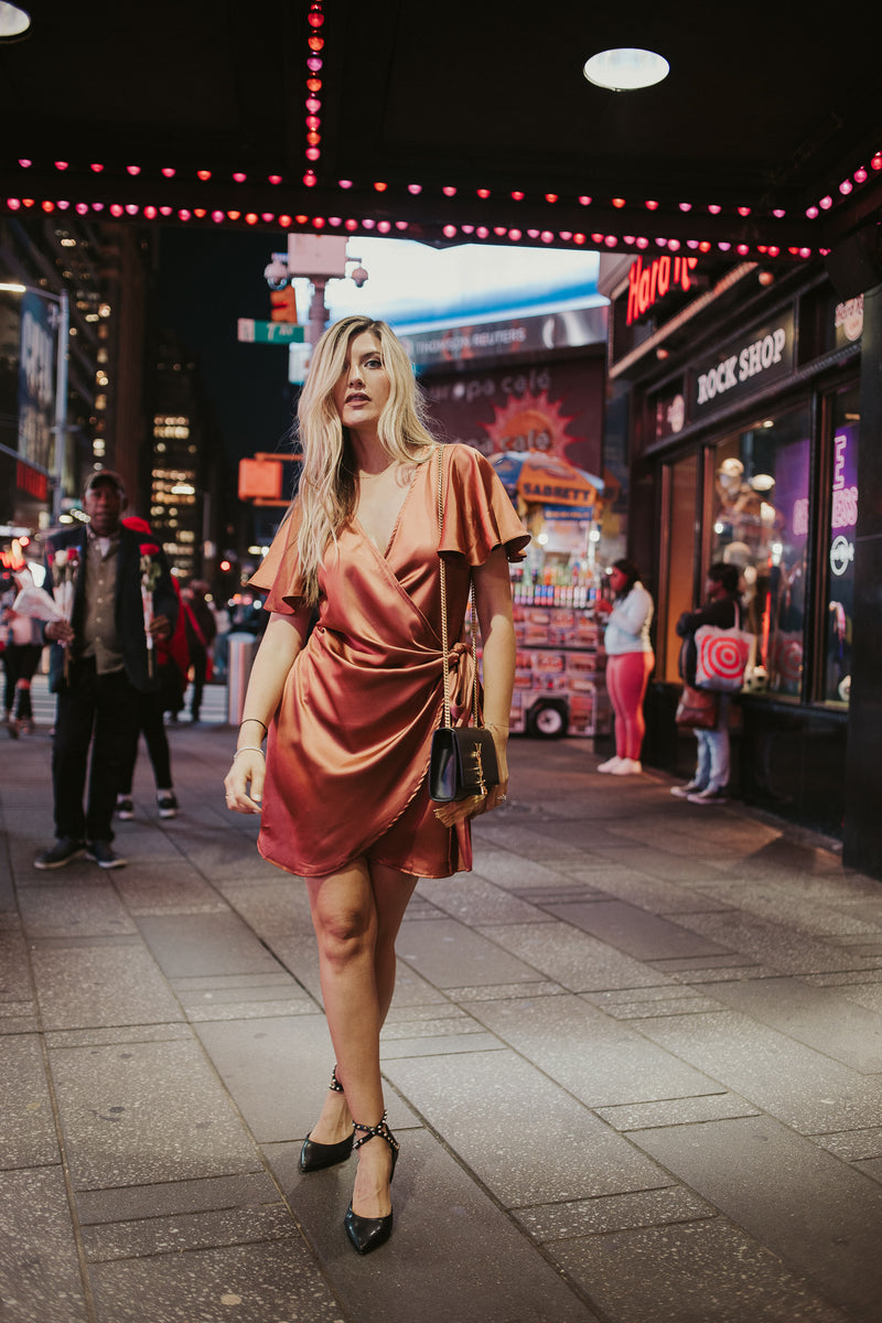 Shine Bright Satin Wrap Dress - Finding July