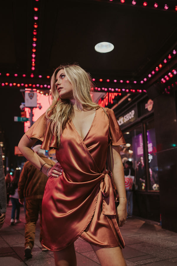 Shine Bright Satin Wrap Dress - Finding July