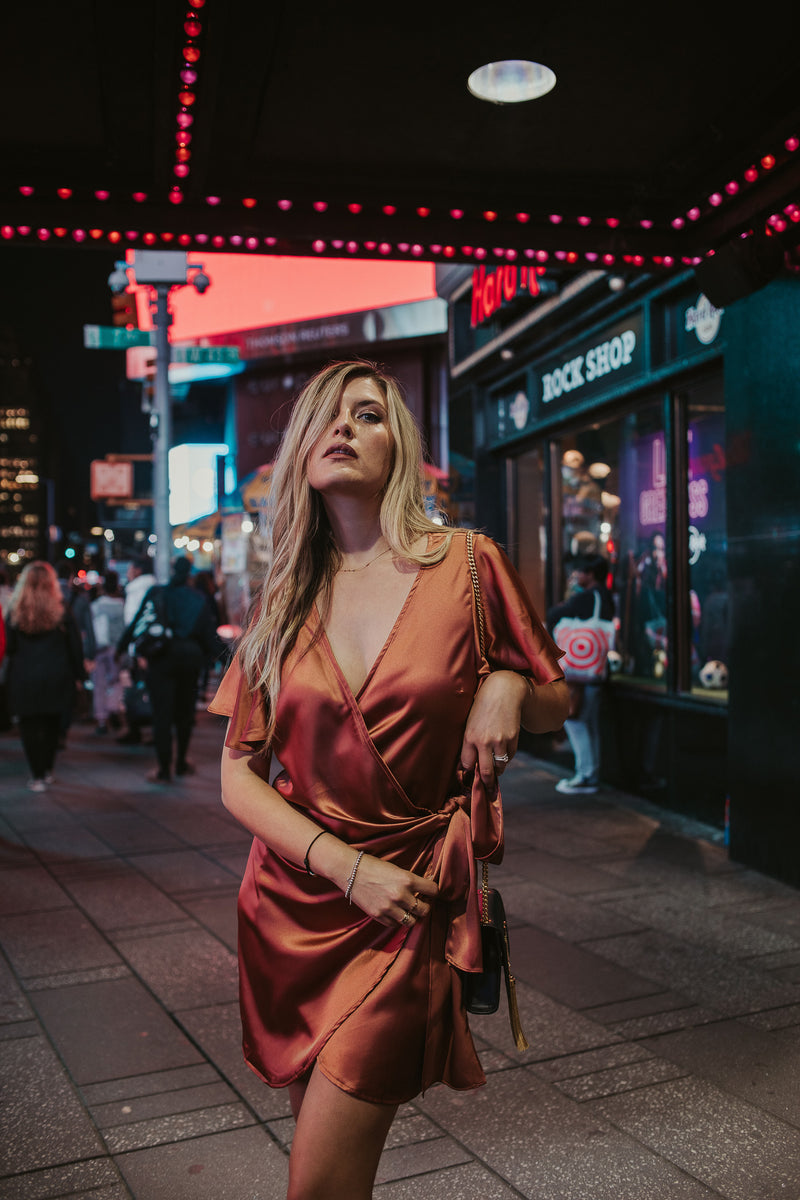 Shine Bright Satin Wrap Dress - Finding July