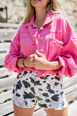 Rodeo Glam Denim Jacket - Dark Pink - Finding July
